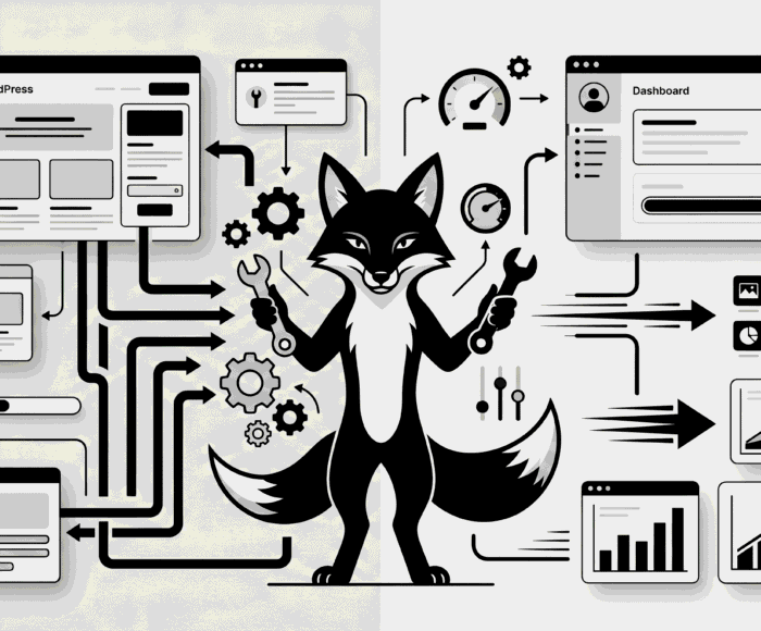 Fox character with tools and graphs